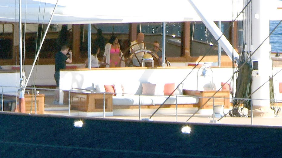 Jeff Bezos on his yacht with Lauren Sanchez in a swimsuit