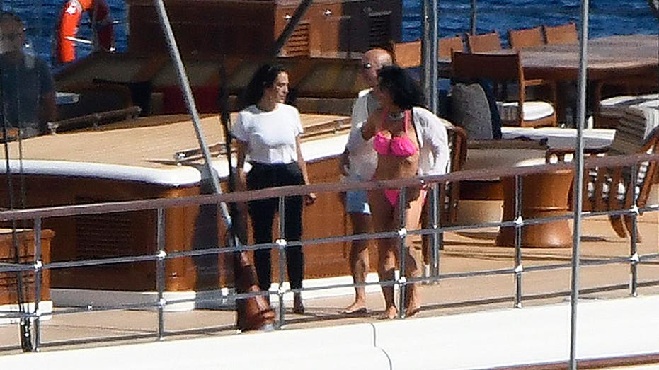 Jeff Bezos on his yacht with Lauren Sanchez in a swimsuit