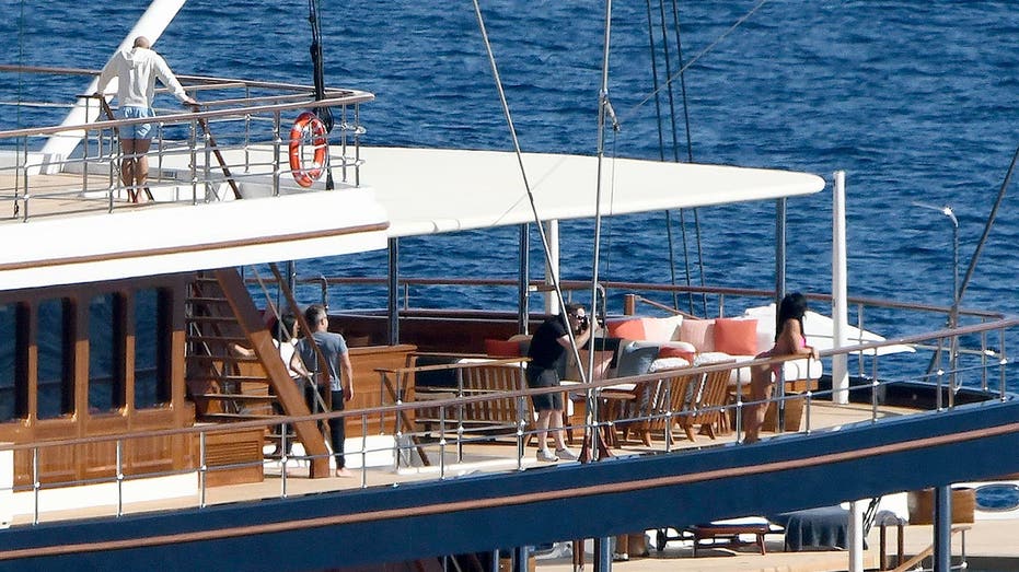 Jeff Bezos on his yacht with Lauren Sanchez in a swimsuit