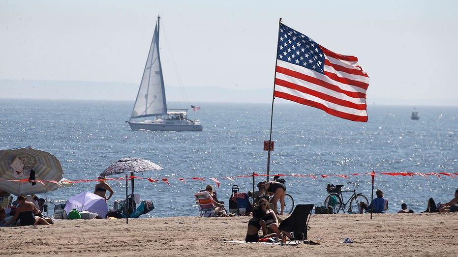 US flag on Coney Island beach