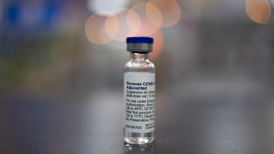 A vial of the Novavax Covid-19 vaccine