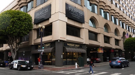 A view of the Parc 55 by Hilton Hotel on June 06, 2023 in San Francisco, California.