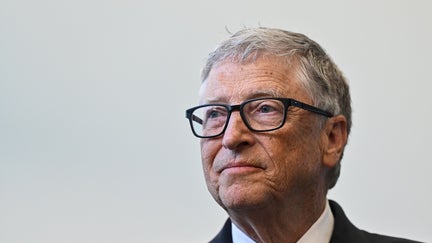 LONDON, ENGLAND - FEBRUARY 15: Microsoft founder Bill Gates reacts during a visit with Britain's Prime Minister Rishi Sunak to the Imperial College University on February 15, 2023 in London, England. 