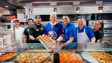 Nassau County Executive Bruce Blakeman visited a local pizzeria in Long Island, outside New York City. 