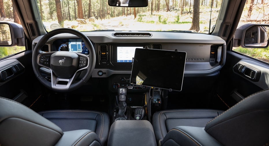 interior of Ford's firefighting Bronco