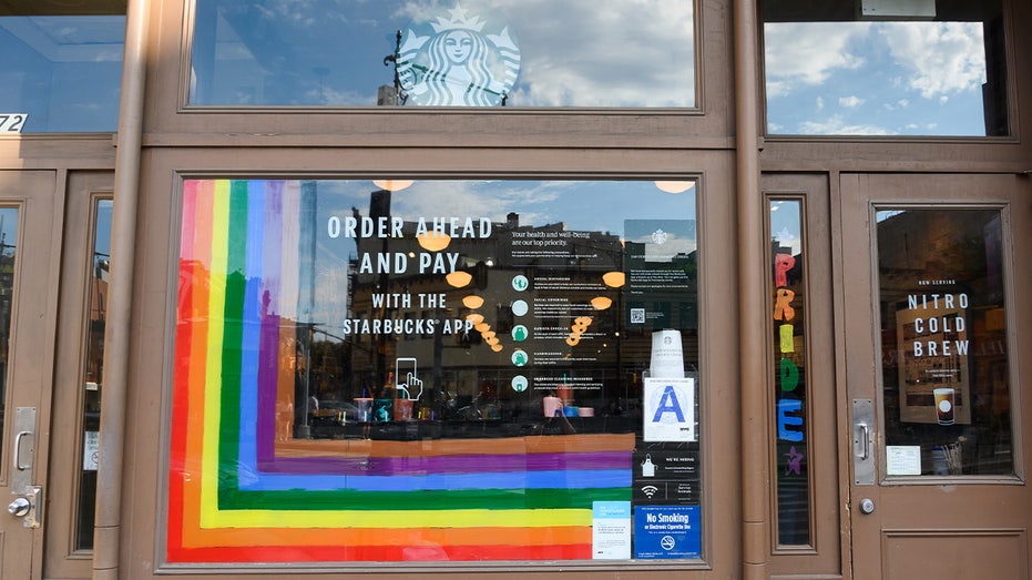Rainbow art at Starbucks store