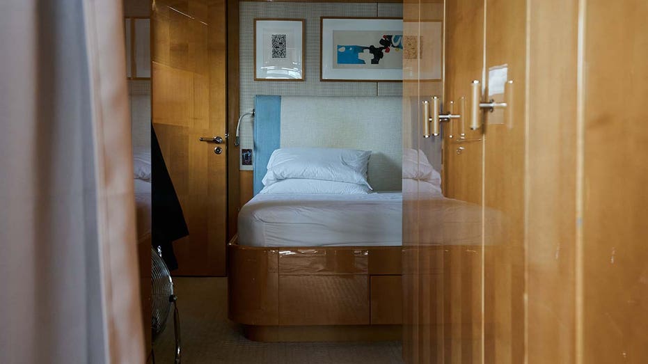 A bedroom onboard the superyacht.