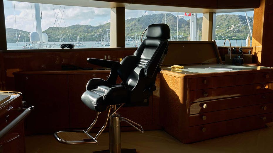 A chair on the bridge of a super yacht.