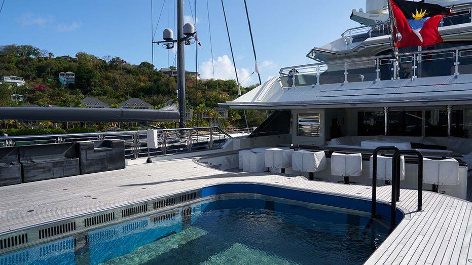 A swimming pool on the back of the super yacht Alfa Nero