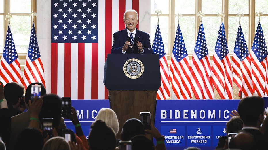 Biden talking about economy on stage