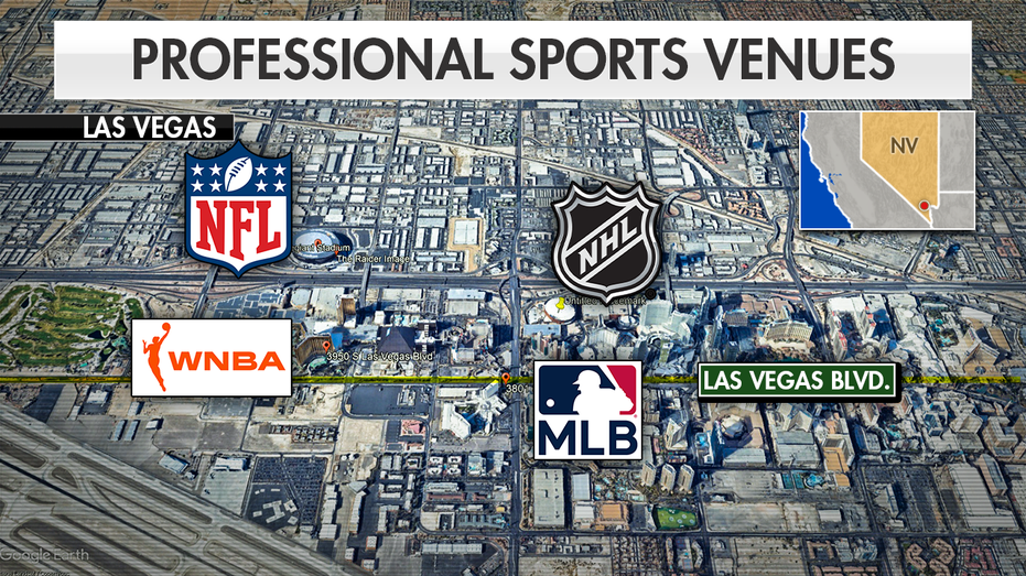 Map shows the locations of Vegas sports venues