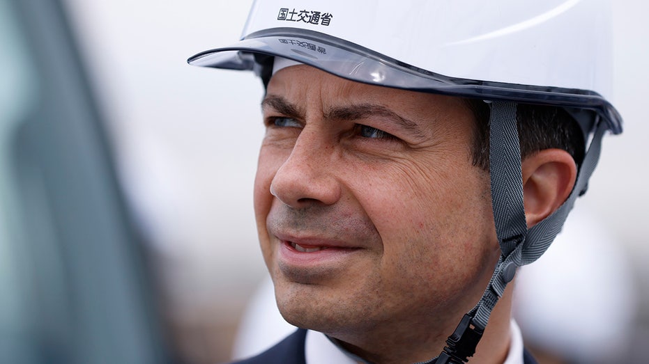 Pete Buttigieg wearing a hard hat