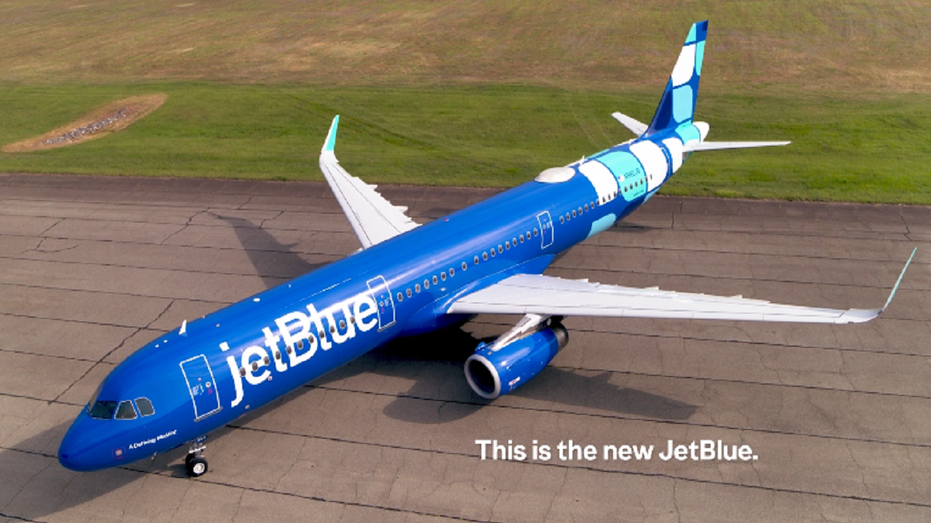 New JetBlue plane design on tarmac