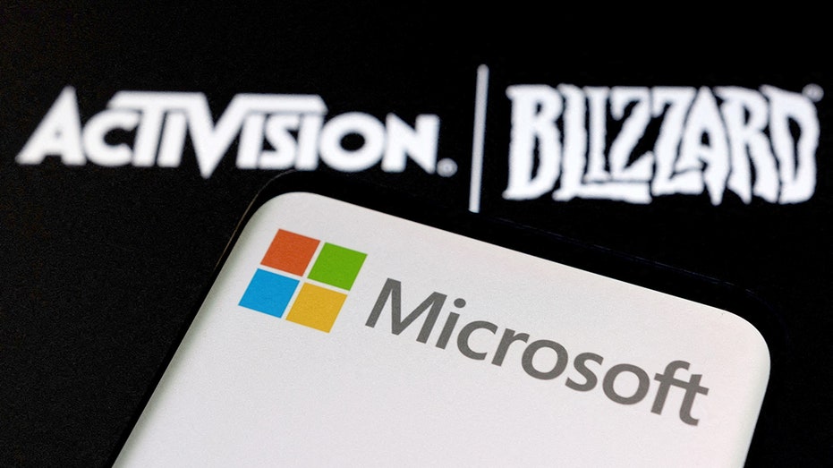 Logos of Microsoft and Activision