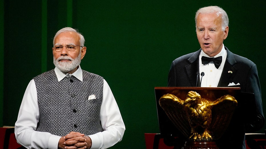 U.S. President Joe Biden speaks next to Indias Prime Minister Narendra Modi