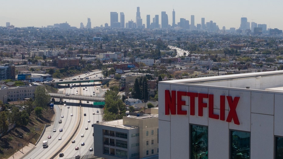 Signage outside the Netflix Inc. office building