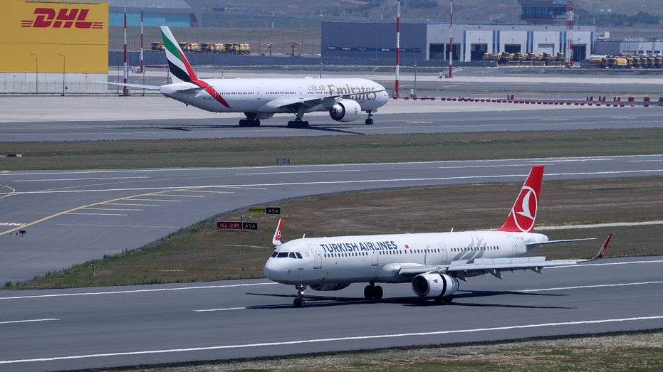 Turkish Airlines plane on tarmac in Istanbul, Turkey
