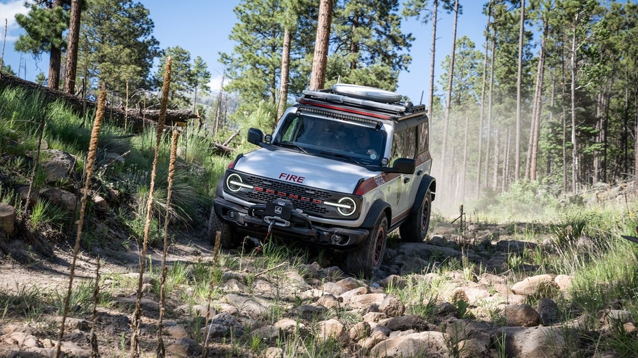 Ford's customized firefighting Bronco on rough terrain