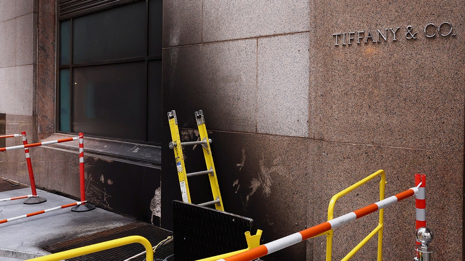 Scorch marks outside the Tiffany flagship store