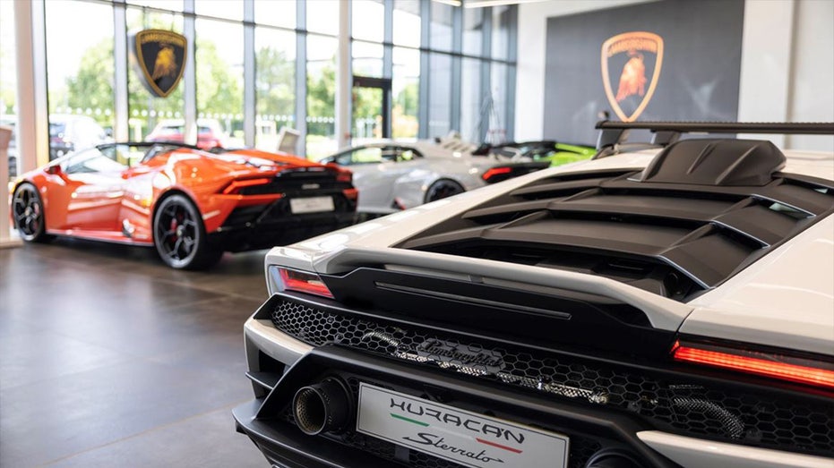 Lamborghinis in a showroom