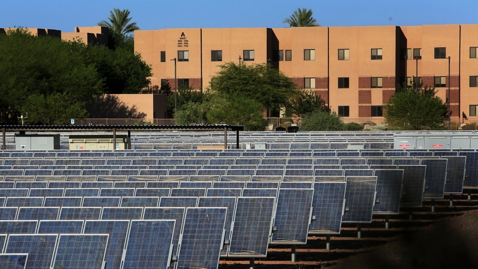 A solar farm system on the campus of Arizona State University