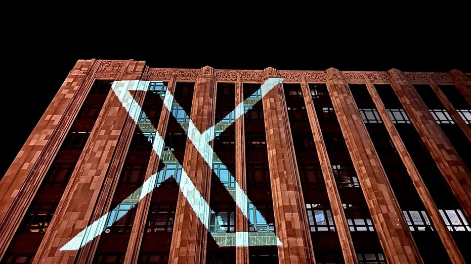 Twitter's new logo displayed on building