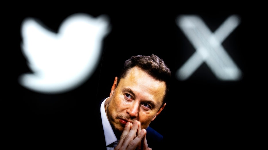 Elon Musk with new X logo for Twitter