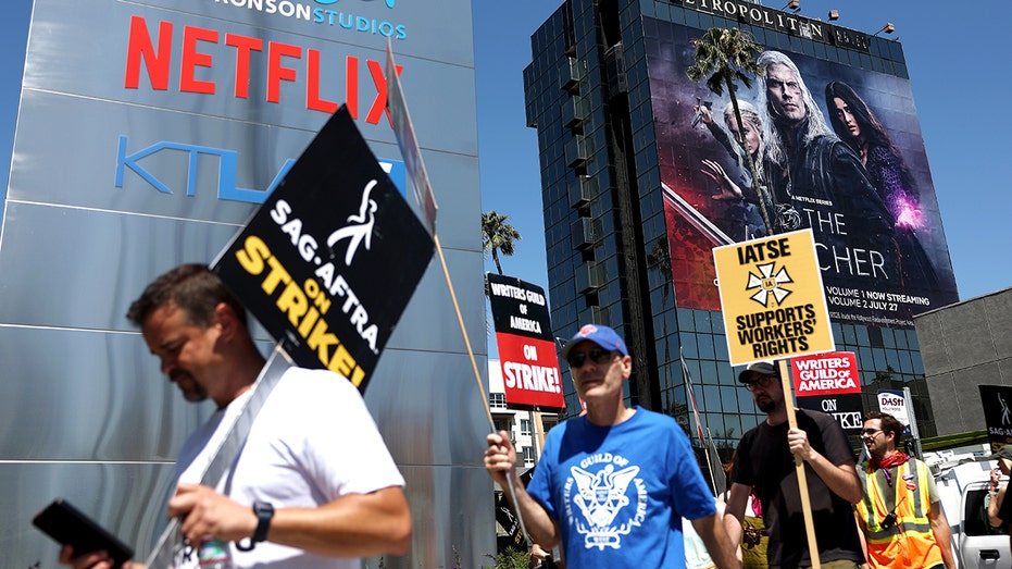 Actors on strike in Hollywood, California