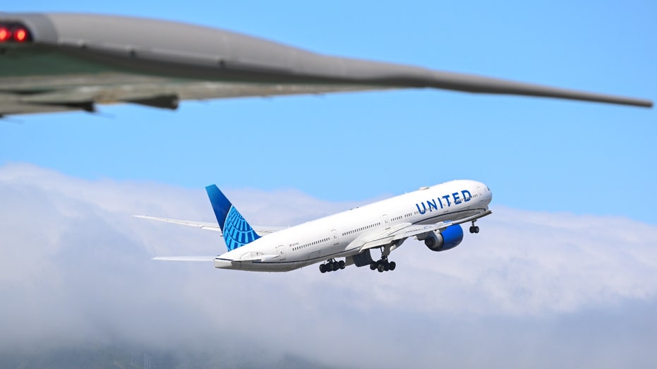 A United Airlines plane takes off at San Francisco International Airport
