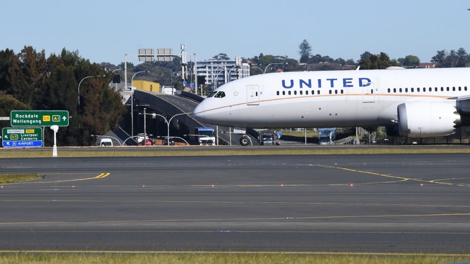 A United Airlines plane at Sydney's Kingsford Smith International Airport