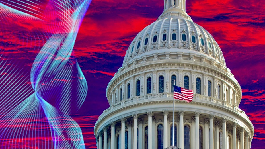 technology illustration with capitol building background