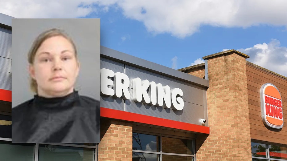 A mugshot of Jaime Major with a Burger King location in the background