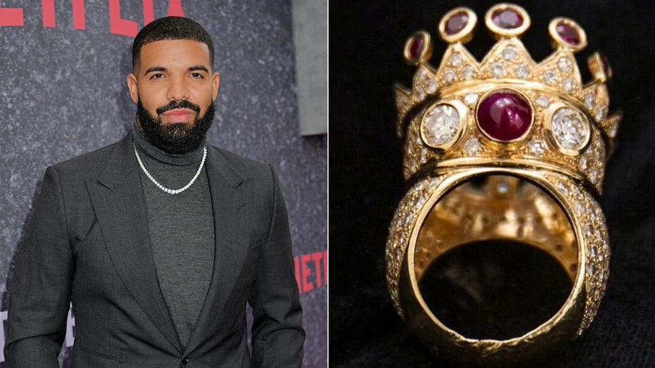 drake tupac shakur crown ruby diamond gold ring