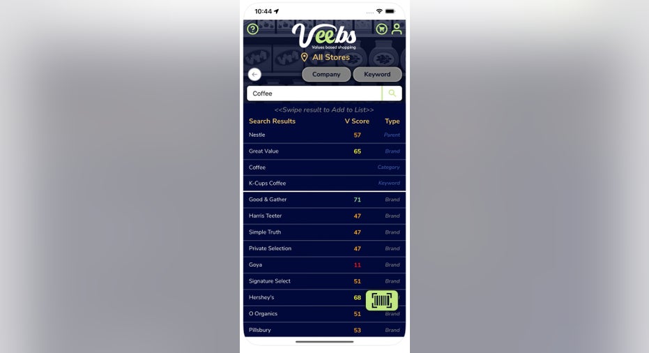 Veebs app product rating list