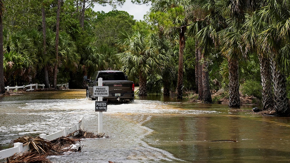 A truck in water