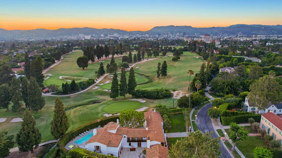 An aerial view of the former Hughes home