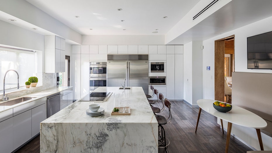 kitchen with marble island