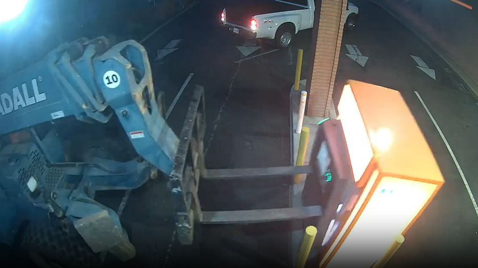 Forklift drives into California bank ATM