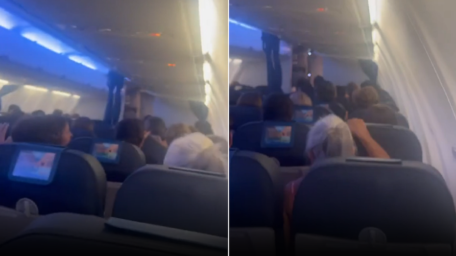 Passengers react as turbulence hits flight in Europe