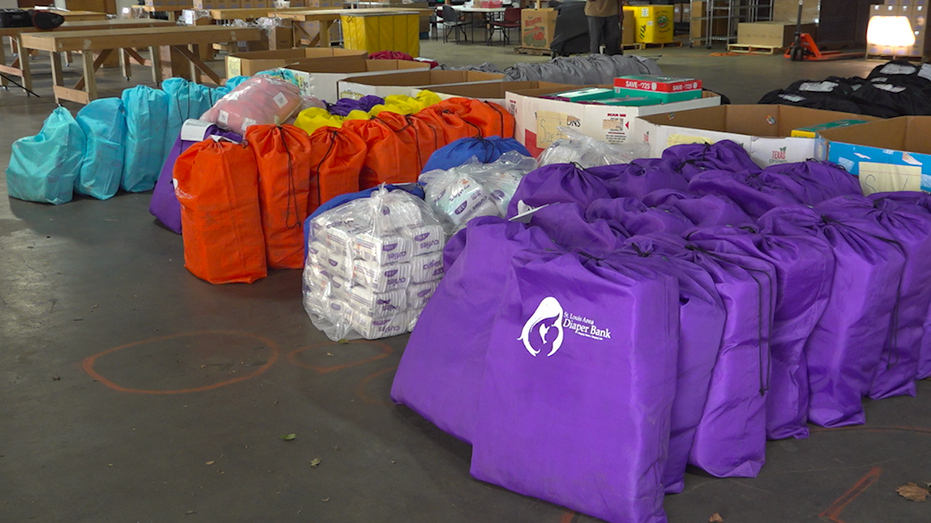 Bags of donations for families