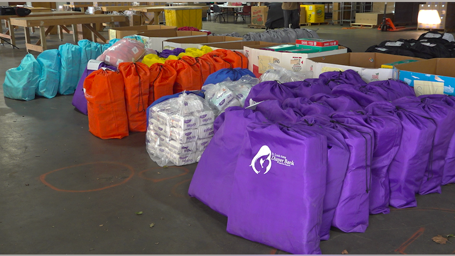 Bags of donations for families