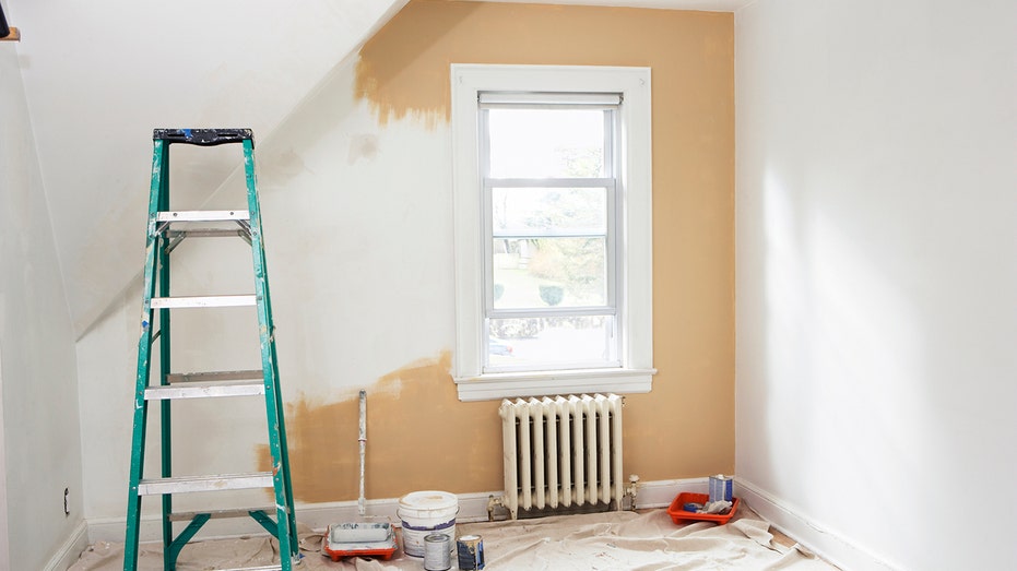 room being painted, with window showing