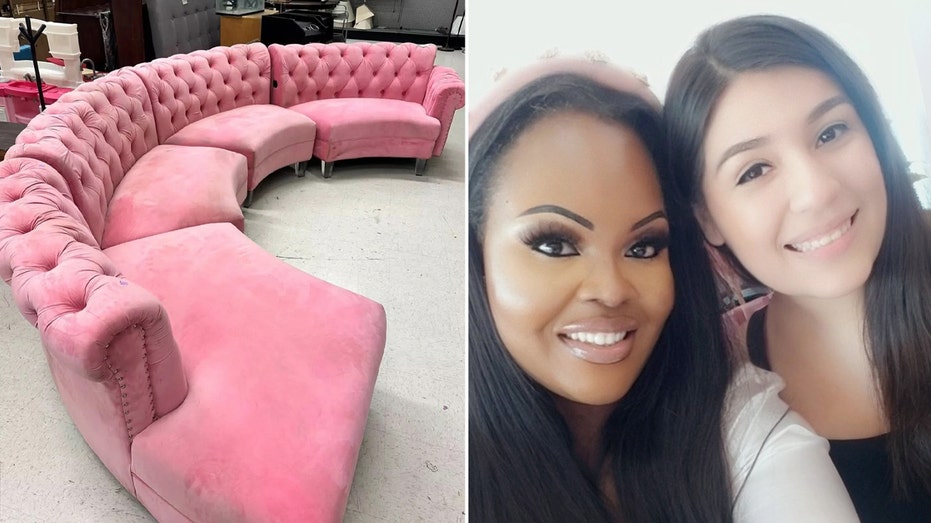 pink couch and owners split