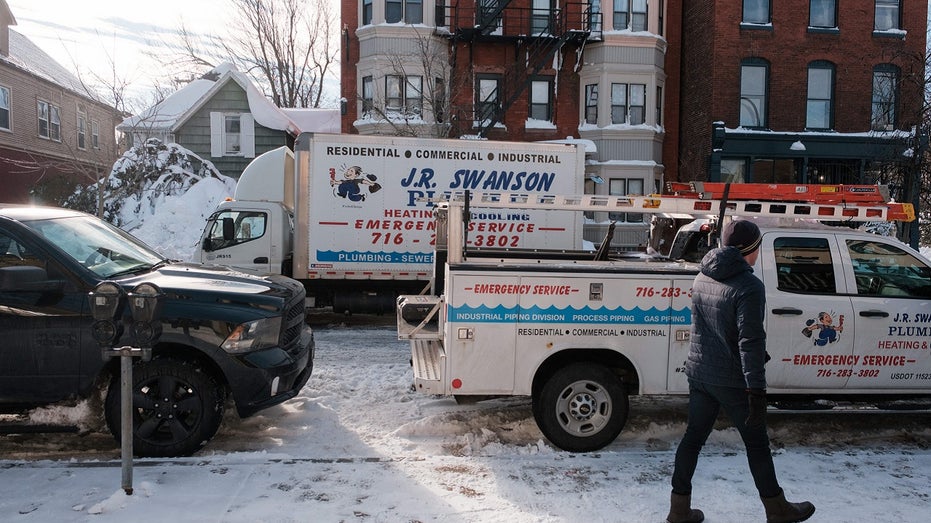 plumbing truck outside home in New York