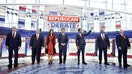 2024 Republican presidential candidates Doug Burgum, from left, Chris Christie, Nikki Haley, Ron DeSantis, Vivek Ramaswamy, Senator Tim Scott and former US Vice President Mike Pence during a debate hosted by Fox Business Network in Simi Valley, California, US, on Wednesday, Sept. 27, 2023. The auto workers strike, the looming government shutdown and a renewed focus on abortion rights all set the backdrop for the second Republican primary debate today. 
