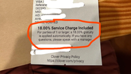 Restaurant requires 18% service charge for 'parties of 1 or larger,' prompting outrage