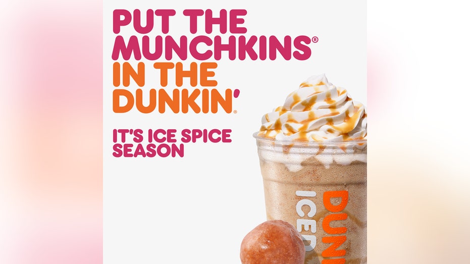 Dunkin' Ice Spice MUNCHKINS Drink promotional photo.