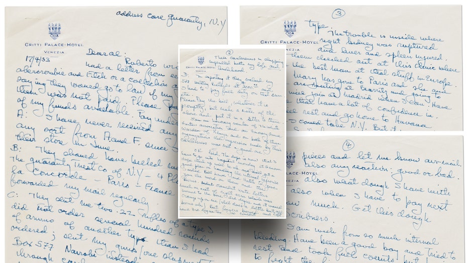Ernest Hemingway's four-page letter detailing his plane crash injuries and financial troubles.