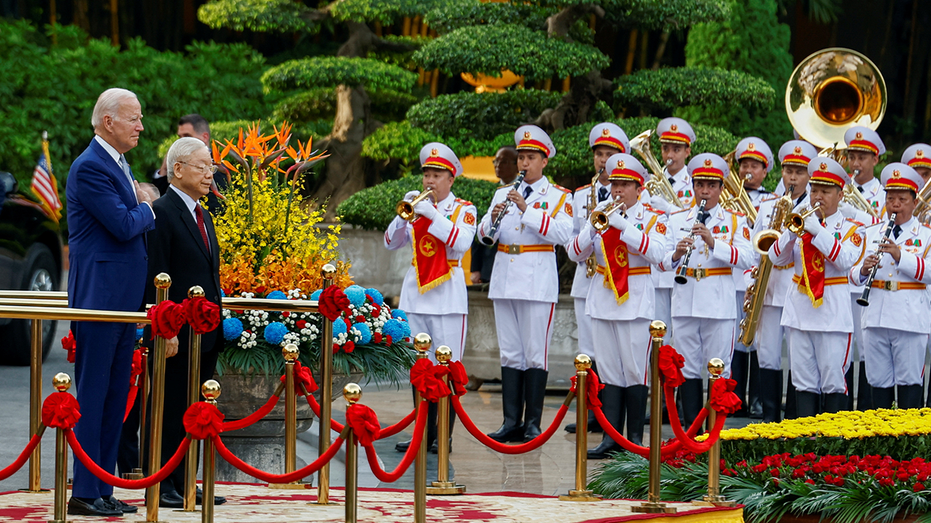 President Joe Biden participates in a welcome ceremony in Vietnam