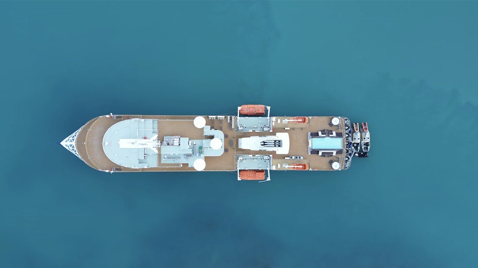 An aerial top-down view of the Ocean Explorer cruise ship
